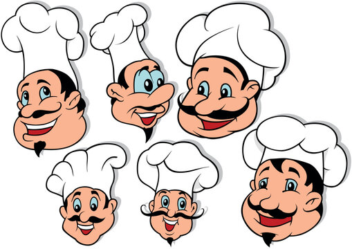 Set of Six Smiling Cook Heads