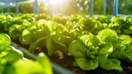Fresh vegetable hydroponic system.Organic vegetable salad growing garden hydroponic farm Freshly harvested lettuce organic for health food Earths Day concept