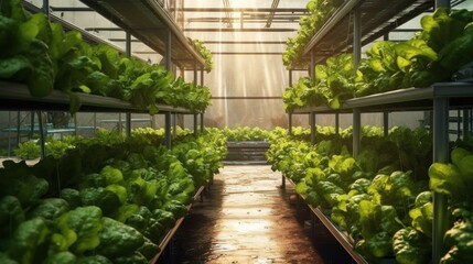 Fototapeta na wymiar Fresh vegetable hydroponic system.Organic vegetable salad growing garden hydroponic farm Freshly harvested lettuce organic for health food Earths Day concept