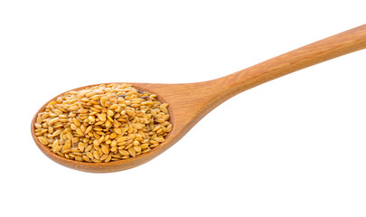 Flax seeds heap in wood spoon isolated on transparent png