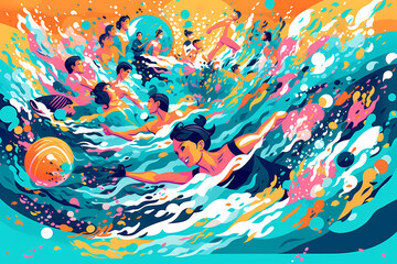Splashes of Summer: Energetic Illustration of Joyful Swimming
