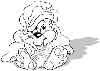 Drawing of a Teddy Bear in a Santa Claus Costume Sitting in the Snow