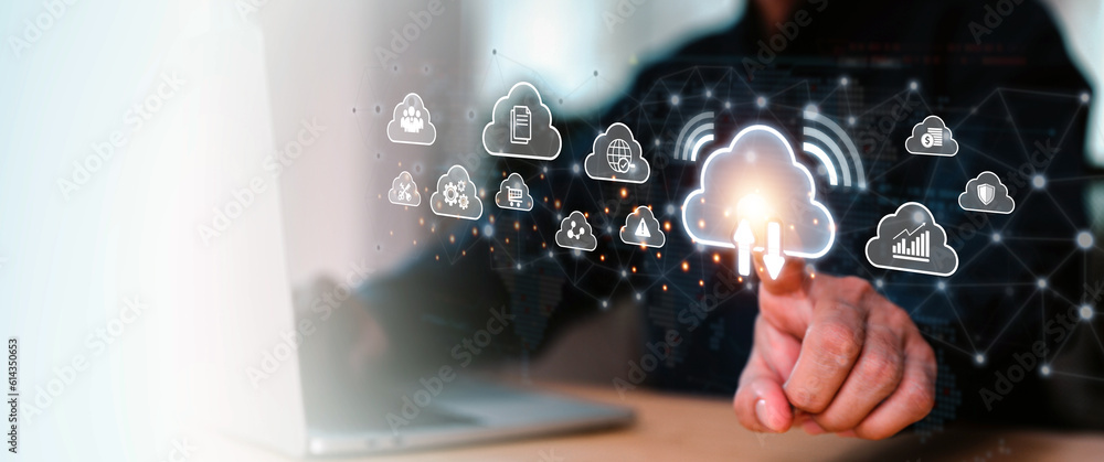 Poster database storage cloud technology file data transfer sharing, cyber, big data information for financ