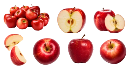 Fotobehang Red apple apples, many angles and view side top sliced halved cut isolated on transparent background cutout, PNG file © Sandra Chia