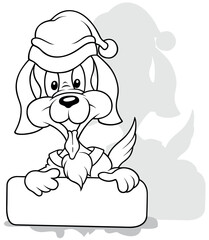 Drawing of a Cute Dog in a Santa Claus Costume Holding a Name Tag in his Paws