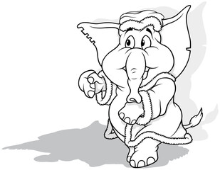 Drawing of a Cute Elephant in a Santa Claus Costume