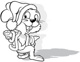 Drawing of an Adorable Bunny in a Santa Claus Costume