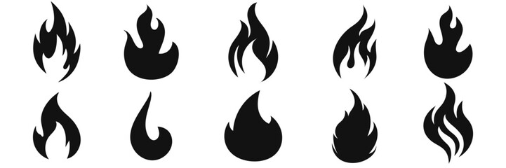 Set of fire flame vector icons. Set of fire and flame icons. Bonfire icons, flaming elements.