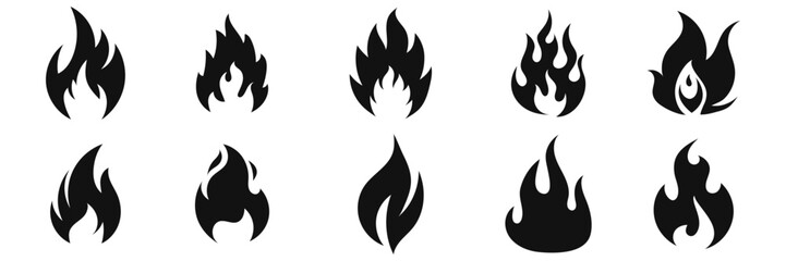 Set of fire flame vector icons. Set of fire and flame icons. Bonfire icons, flaming elements.