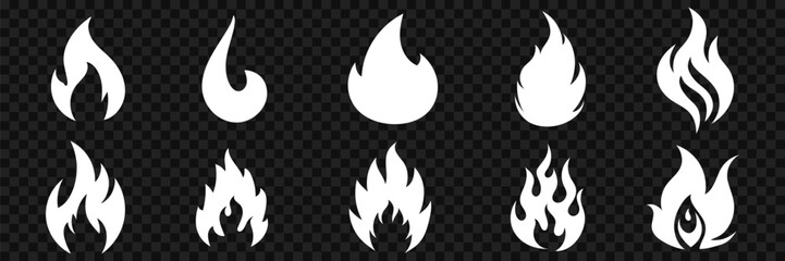 Set of fire flame vector icons. Set of fire and flame icons. Bonfire icons, flaming elements.