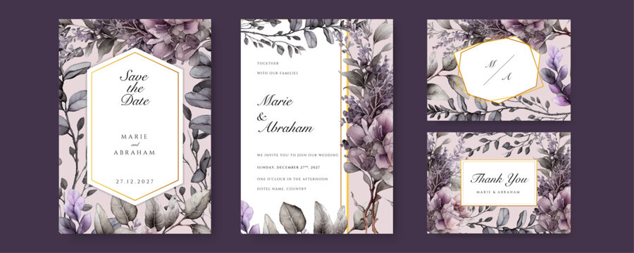 Purple orchid floral flower vector elegant hand drawing wedding invitation floral design watercolor