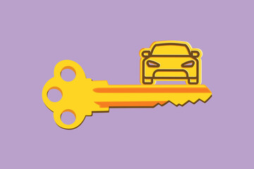 Graphic flat design drawing stylized car keys logo, icon, template, label, symbol. Sale, lease and purchase of car. Car rental concept. Suitable for vehicle business. Cartoon style vector illustration