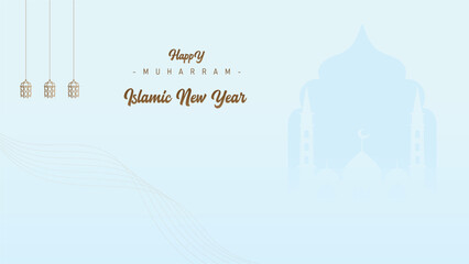 Trendy clear wallpaper poster banner design for the Islamic New Year Muharram celebration