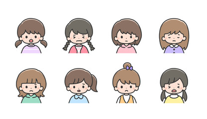 ネガティブな表情の女の子8人のセット