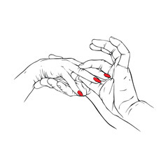 Long red nails hand drawn gesture sketch vector illustration line art