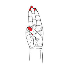 Long red nails hand drawn gesture sketch vector illustration line art