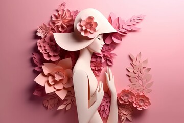 Paper art style , Women's day specials offer sale wording isolate , Happy women's day 8 march with women of different frame of flower , Generate Ai