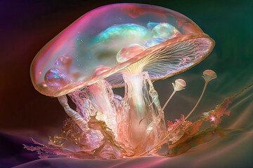 Concept mushroom specialties,molten transparency delicate molten matt transparent,mushroom in the forest