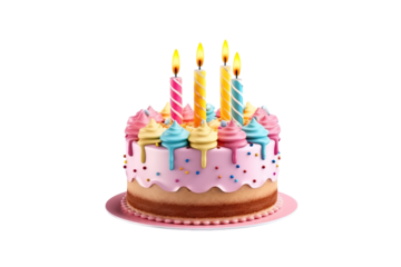 colorful birthday cake with candles. isolated on white background PNG