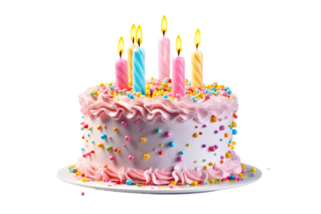 colorful birthday cake with candles. isolated on white background PNG