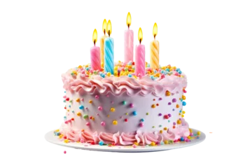 Fototapete Feuer colorful birthday cake with candles. isolated on white background PNG