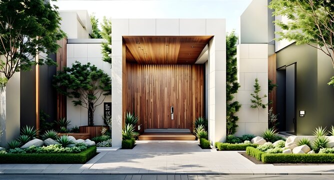 Photo of a sleek and contemporary wooden entrance door