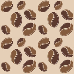 Background, seamless pattern. Coffee beans on coffee color background.