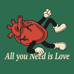 All You Need is Love With Heart Groovy Character Design