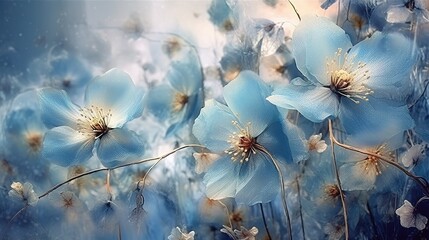 Soft whimsical ethereal flowers background. Generative AI