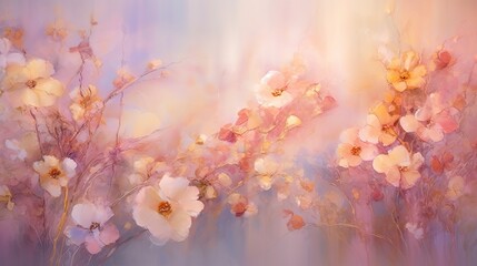 Soft whimsical ethereal flowers background. Generative AI