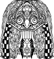 Balinese traditional culture ritual mask. Hindu ethnic spiritual symbol. Vector illustration design for tattoo, t-shirts, textiles