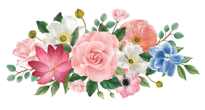 floral arrangement vector illustration. floral design wedding invitation, greeting card. bouquet flowers and leaves vector