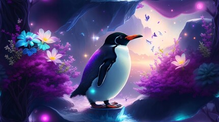 penguin in the magical land, generated AI