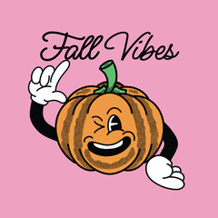 Fall Vibes With Pumpkin Groovy Character Design