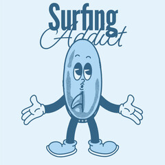 Surfing Addict With Surf Groovy Character Design