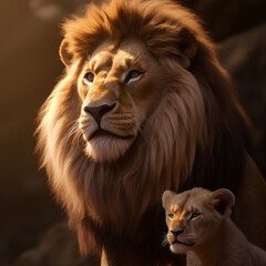 Portrait of Lion with his baby