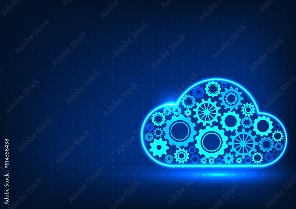 Poster cloud technology with gears cogs inside the cloud drive data transmission and processing of data col