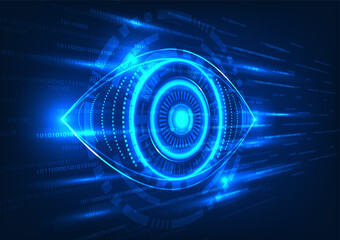 Eye technology with a number code running behind The concept of searching for information to be used in solving problems through the Internet network that the artificial intelligence system helps.