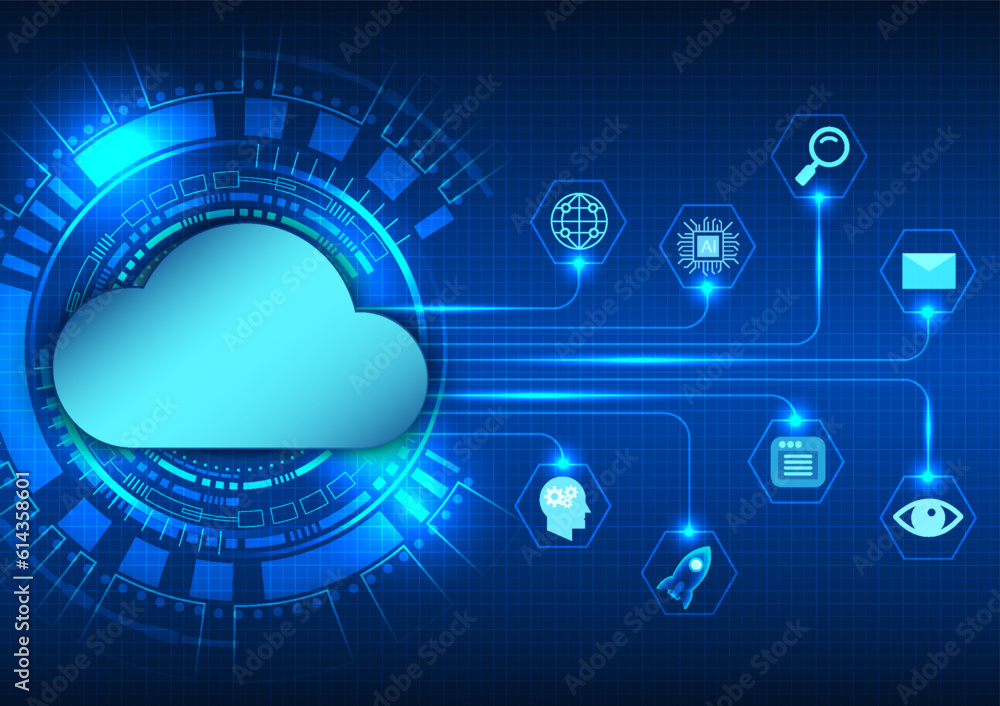 Poster smart cloud technology with a technology circle background with an intelligent data connection. by c