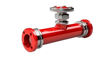 Metal pipe with red valve. Isolated on transparency background. Generative Ai.