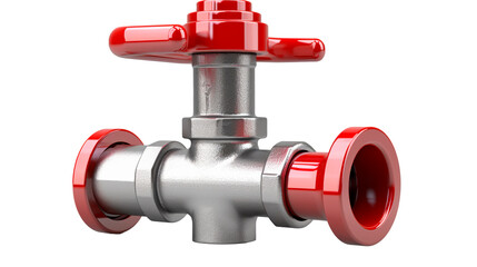 Metal pipe with red valve. Isolated on transparency background. Generative Ai.