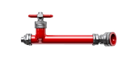 Metal pipe with red valve. Isolated on transparency background. Generative Ai.
