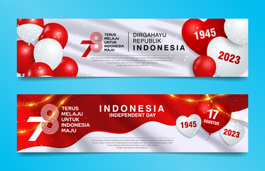 17 August Indonesia independence day Banner with red white balloons and flag design