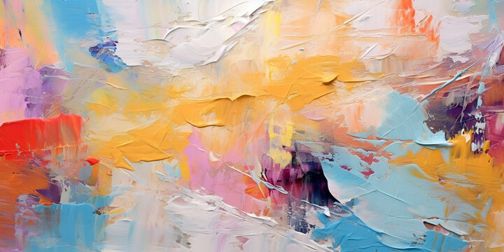 Colorful modern artwork, abstract paint strokes, oil painting on canvas. artistic texture, generative Ai