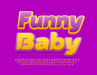 Vector artistic Emblem Funny Baby. Bright Colorful Font. Stylish Alphabet Letters, Numbers and Symbols.