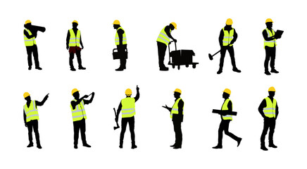 Fototapeta na wymiar Set of construction workers silhouettes isolated vector illustration.