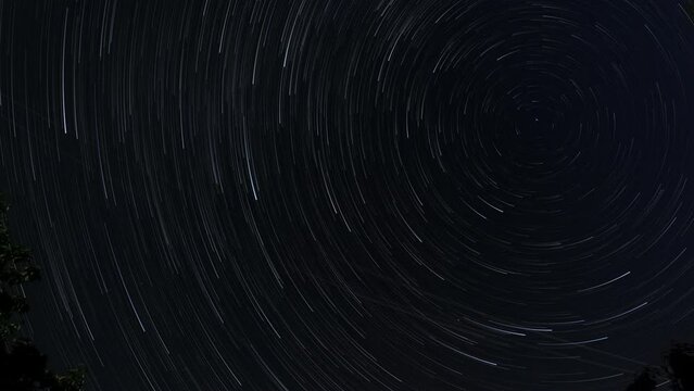 star trails shot on action camera,European sky night panorama time lapse