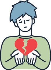 失恋　破局　ハートを持っている男性　シンプルイラスト