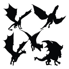 set of dragon vector silhouette