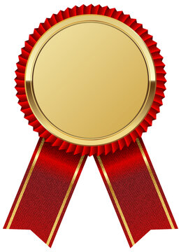 gold medal with red ribbon